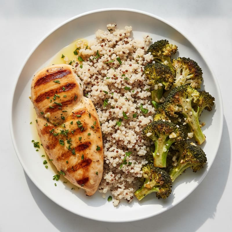 Grilled Chicken Breast with Quinoa and Roasted Broccoli