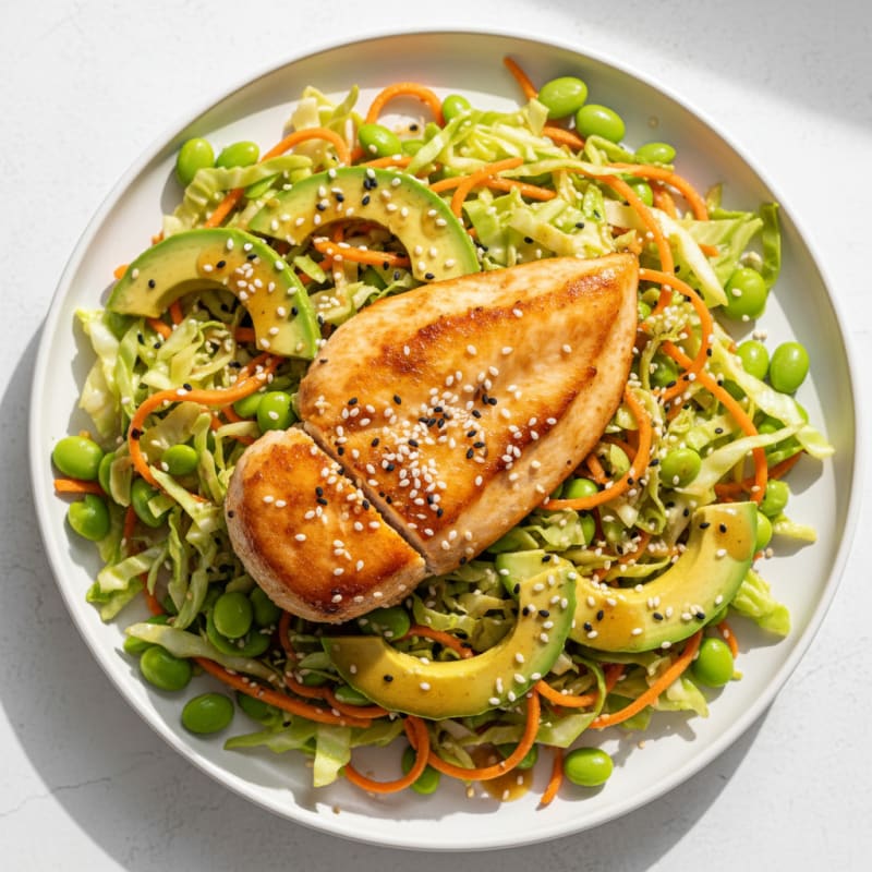 Seared Chicken Breast with Crunchy Cabbage Slaw and Sesame-Ginger Dressing