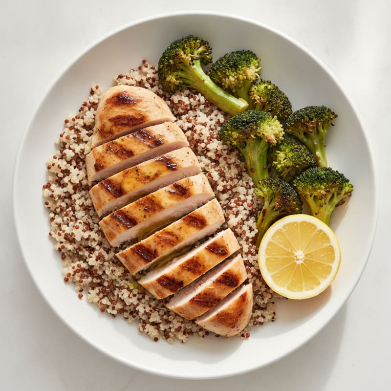 Grilled Chicken Breast with Quinoa and Roasted Broccoli