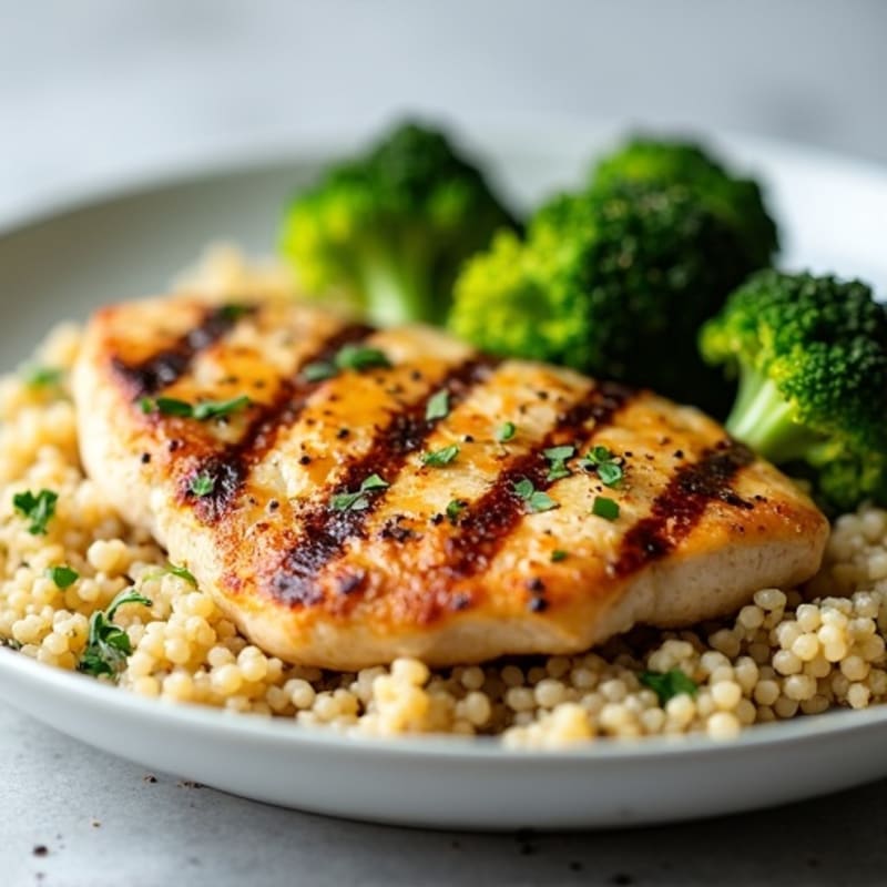 Grilled Chicken Breast with Quinoa and Roasted Broccoli