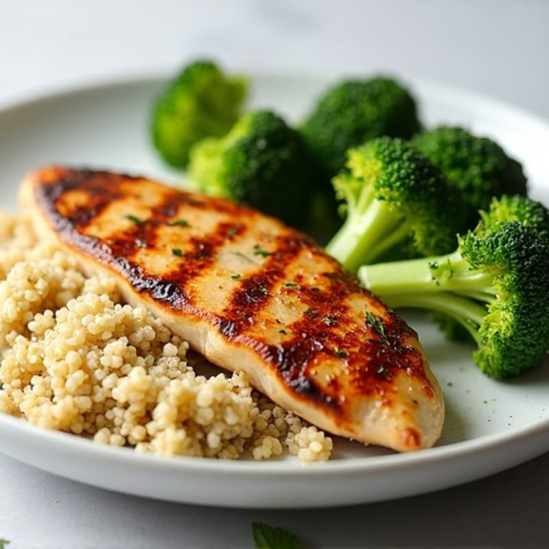 Grilled Chicken Breast with Quinoa and Steamed Broccoli