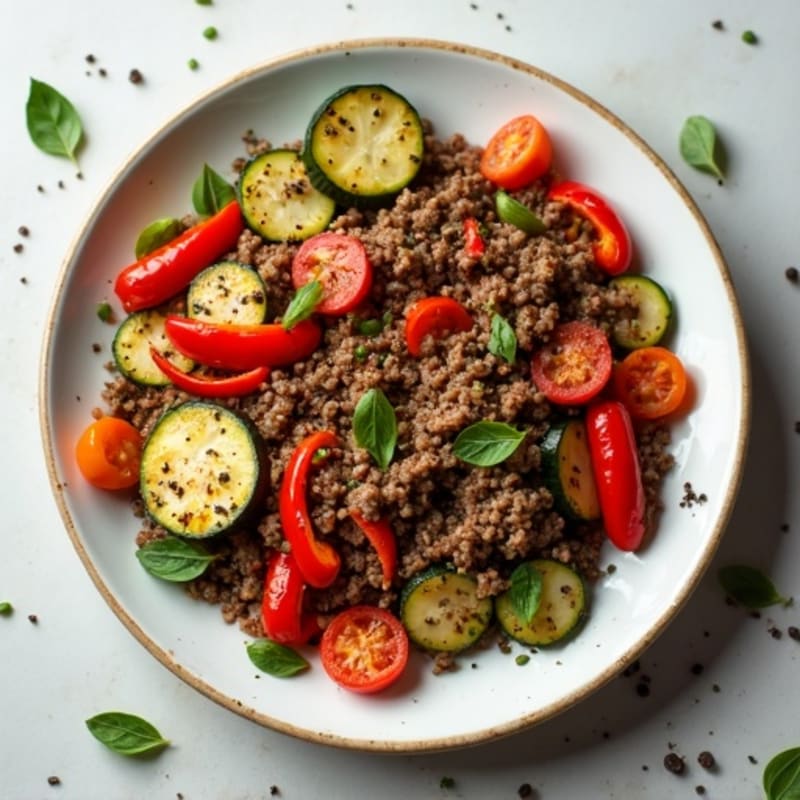 Herb-Seasoned Lean Ground Beef Skillet with Roasted Vegetables