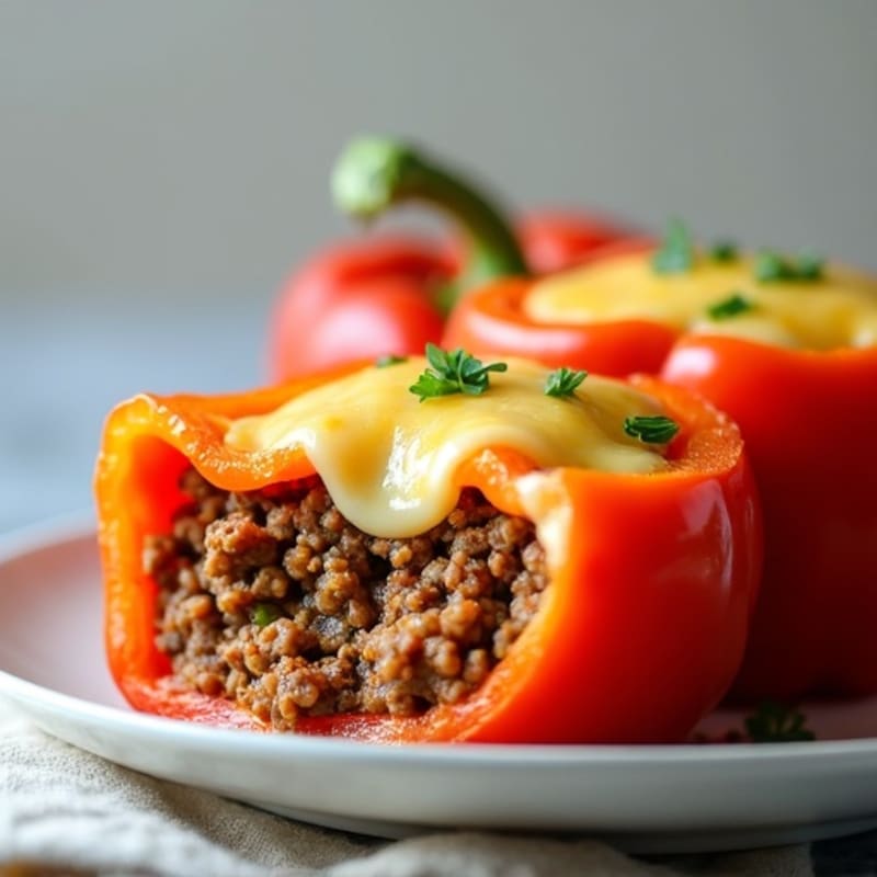 Lean Ground Turkey and Beef Stuffed Bell Peppers with Golden Cheese Topping