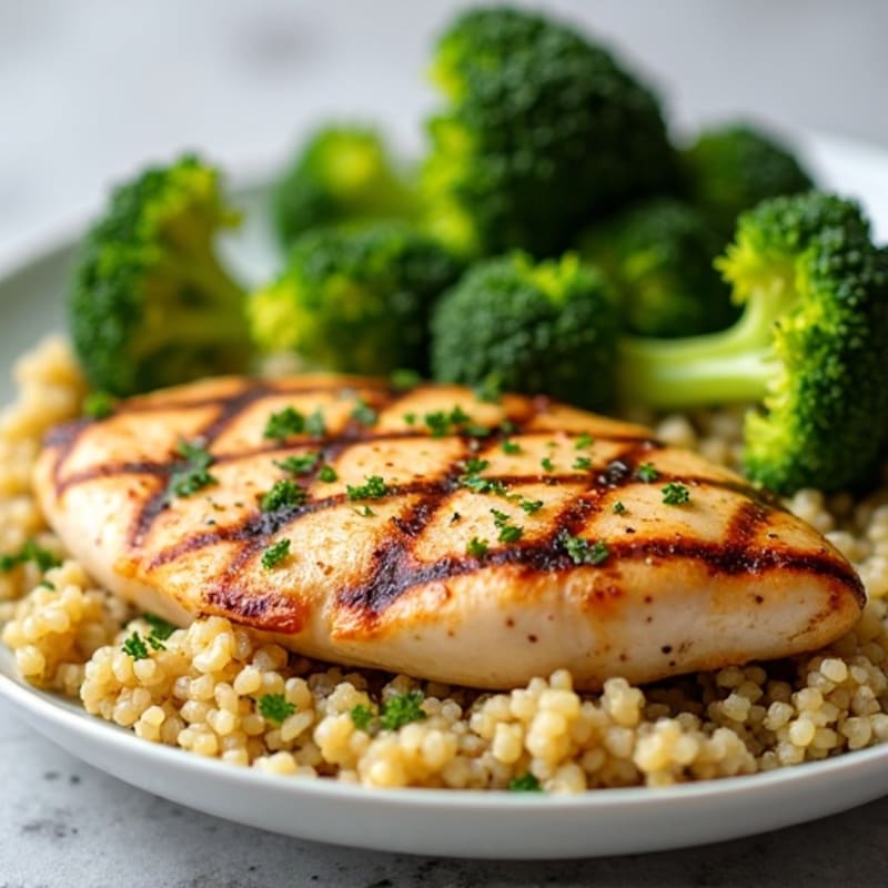 Grilled Lemon Garlic Chicken Breast with Quinoa and Roasted Broccoli