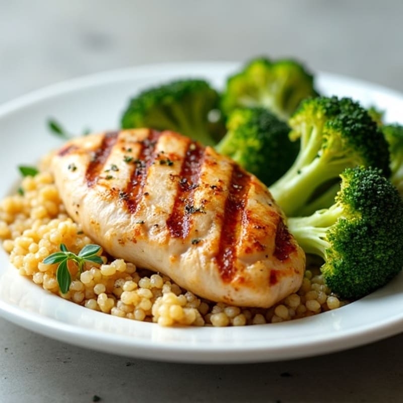 Grilled Chicken Breast with Quinoa and Roasted Broccoli