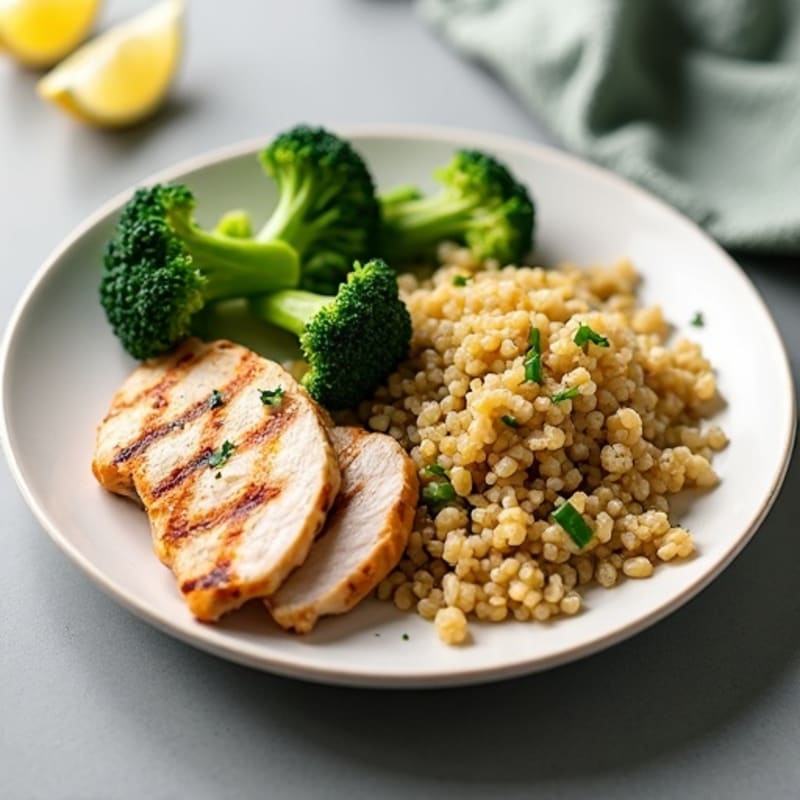 Grilled Chicken Breast with Quinoa and Steamed Broccoli