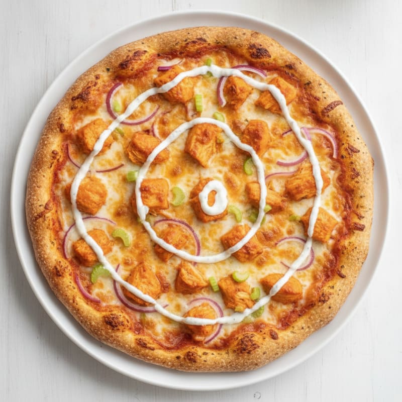 Buffalo Chicken Pizza with Ranch Drizzle