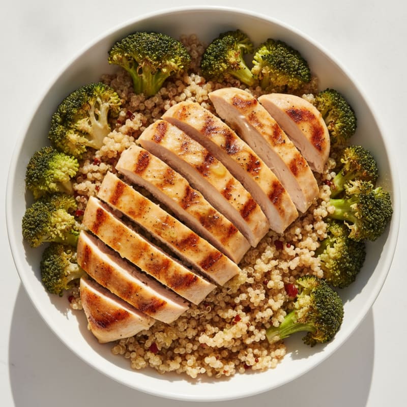 Grilled Chicken and Quinoa Power Bowl with Roasted Broccoli