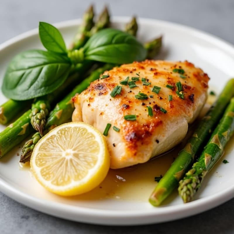 Lemon Garlic Roasted Chicken with Crispy Asparagus