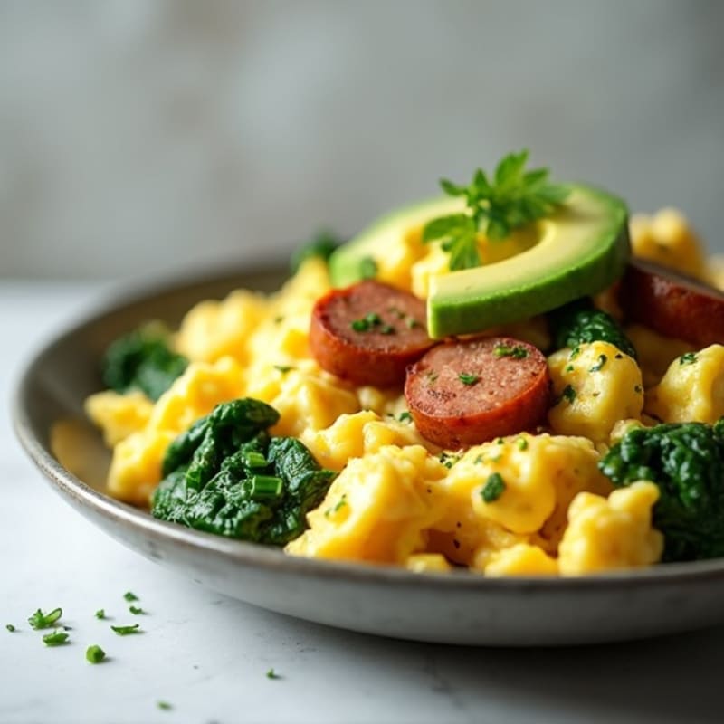 Scrambled Egg Whites with Chicken Sausage and Spinach