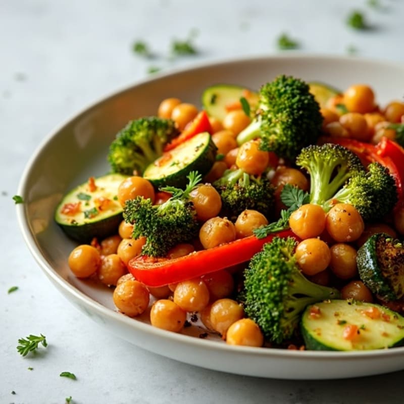 Crispy Sheet Pan Roasted Vegetables with Chickpeas and Lemon Herb Dressing