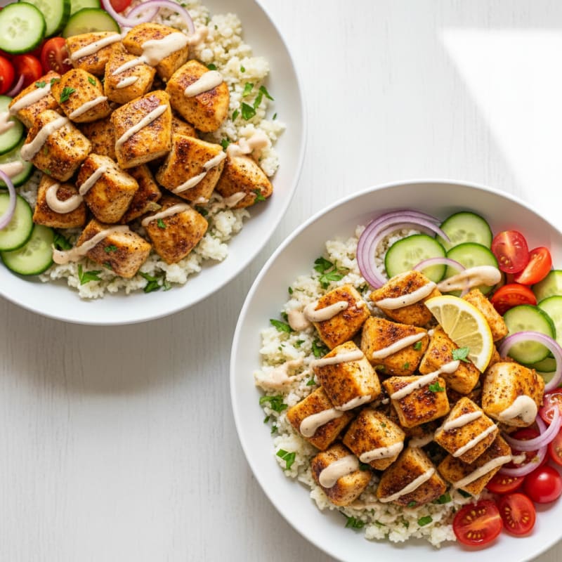 Tender Lemon-Garlic Chicken Shawarma Bowls