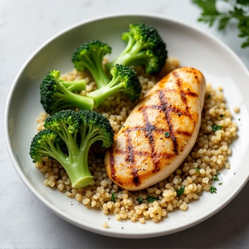Grilled Chicken Breast with Quinoa and Roasted Broccoli