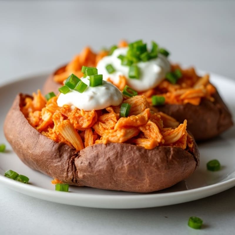 Creamy Buffalo Chicken Stuffed Sweet Potatoes