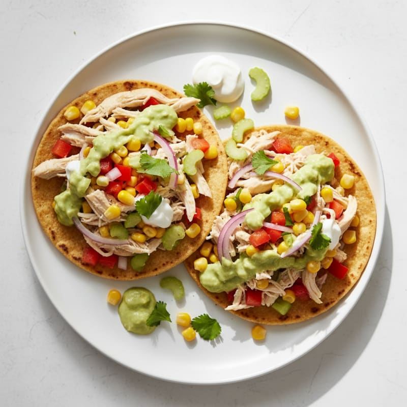 Chicken Tostadas with Creamy Avocado Dressing