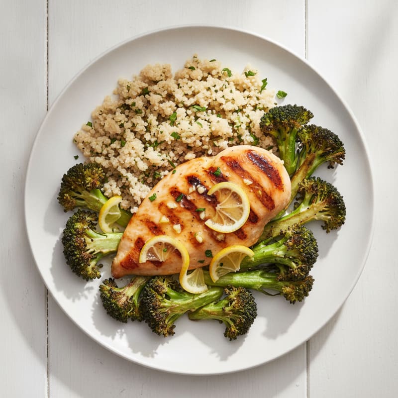 Grilled Chicken Breast with Quinoa and Roasted Broccoli