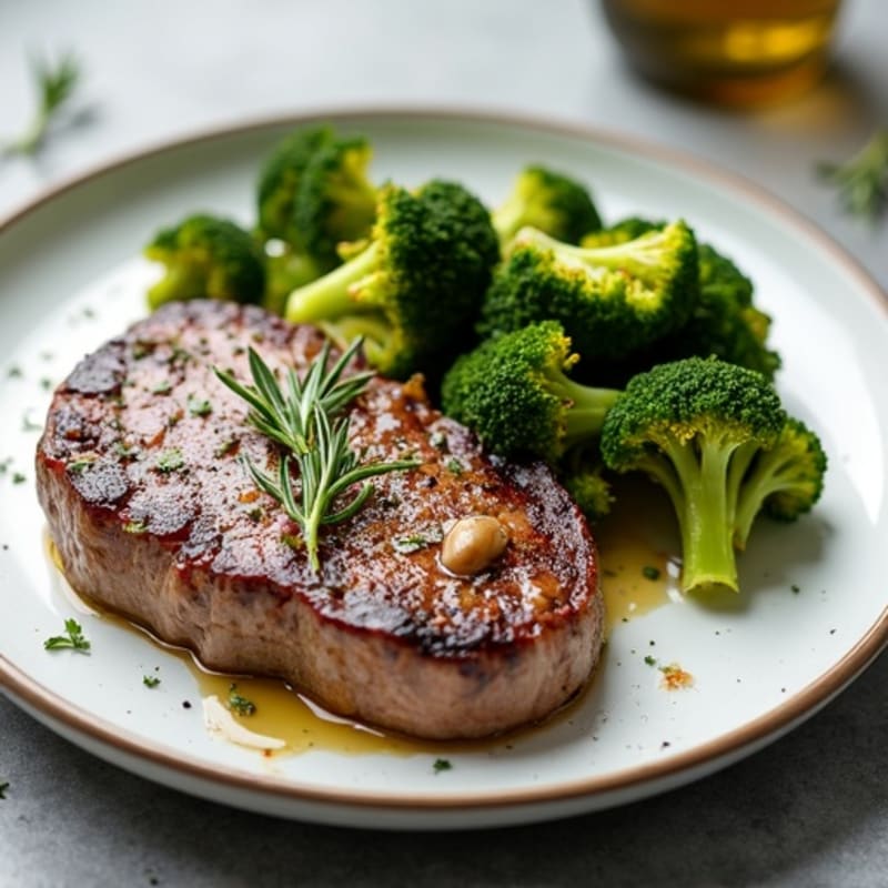 Garlic Herb Pan-Seared Steak with Crispy Roasted Broccoli