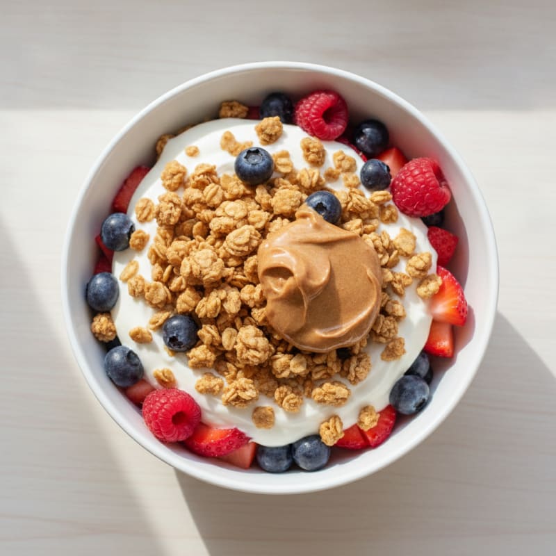 Silky Greek Yogurt Parfait with Protein Granola and Mixed Berries