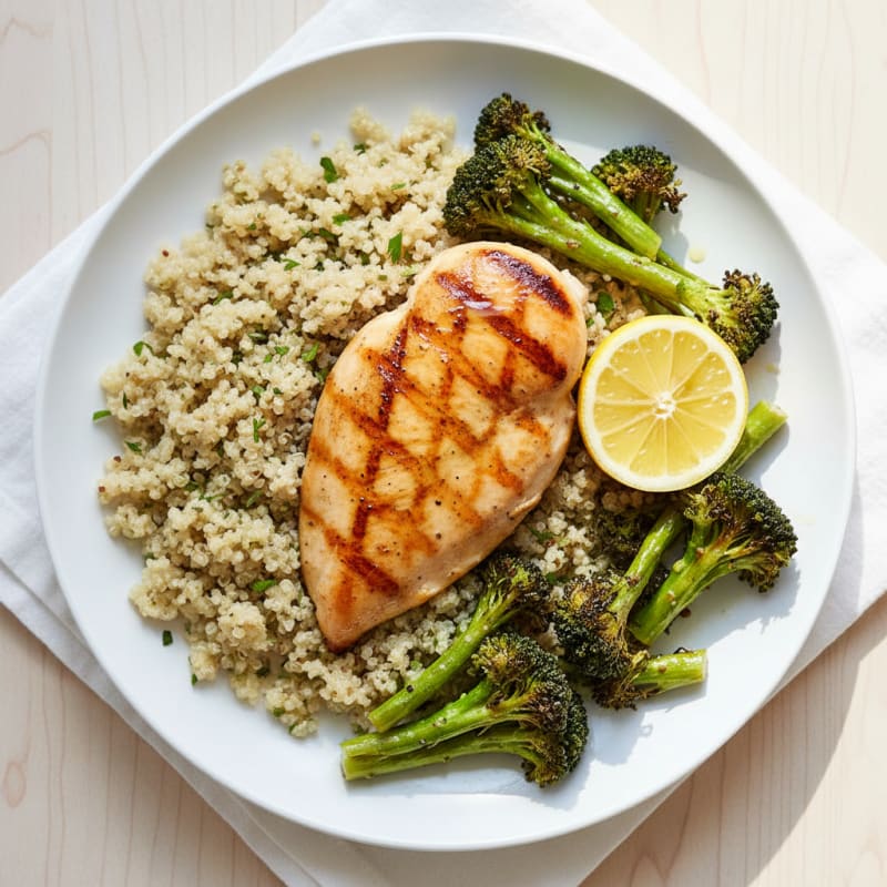 Grilled Chicken Breast with Quinoa and Roasted Broccoli