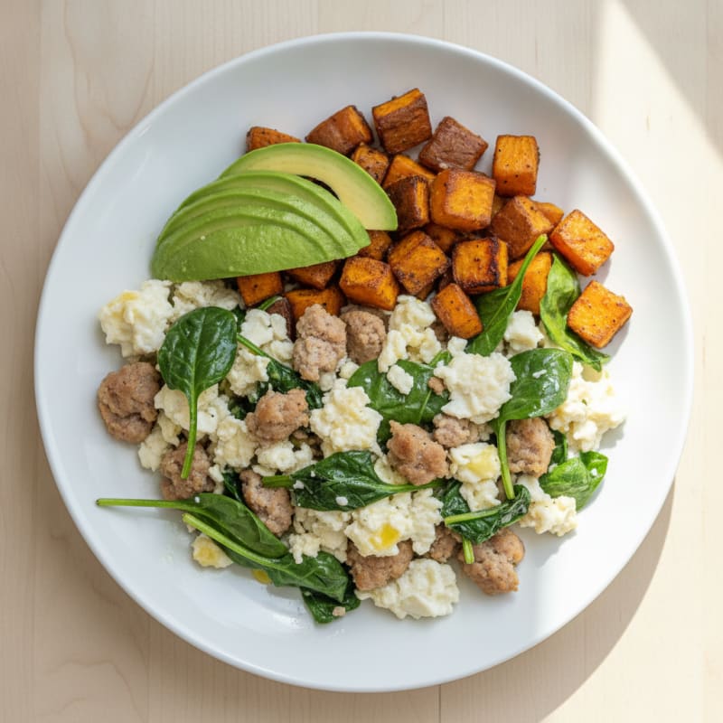 Egg White and Turkey Sausage Scramble with Spinach
