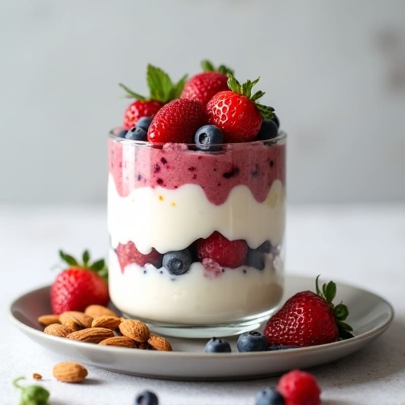 Greek Yogurt Protein Parfait with Mixed Berries and Almonds