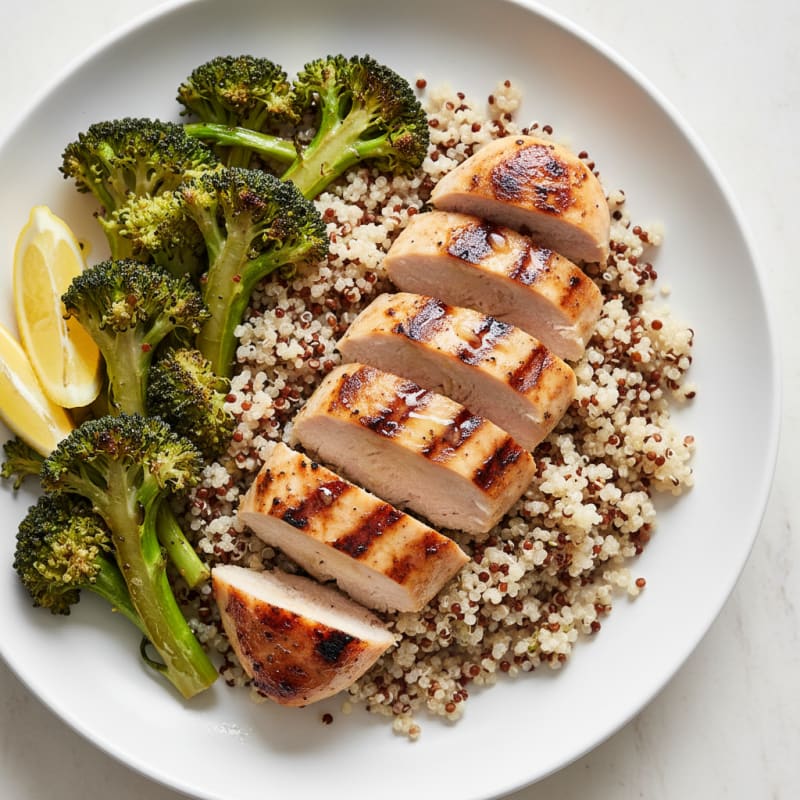 Grilled Chicken Breast with Quinoa and Roasted Broccoli