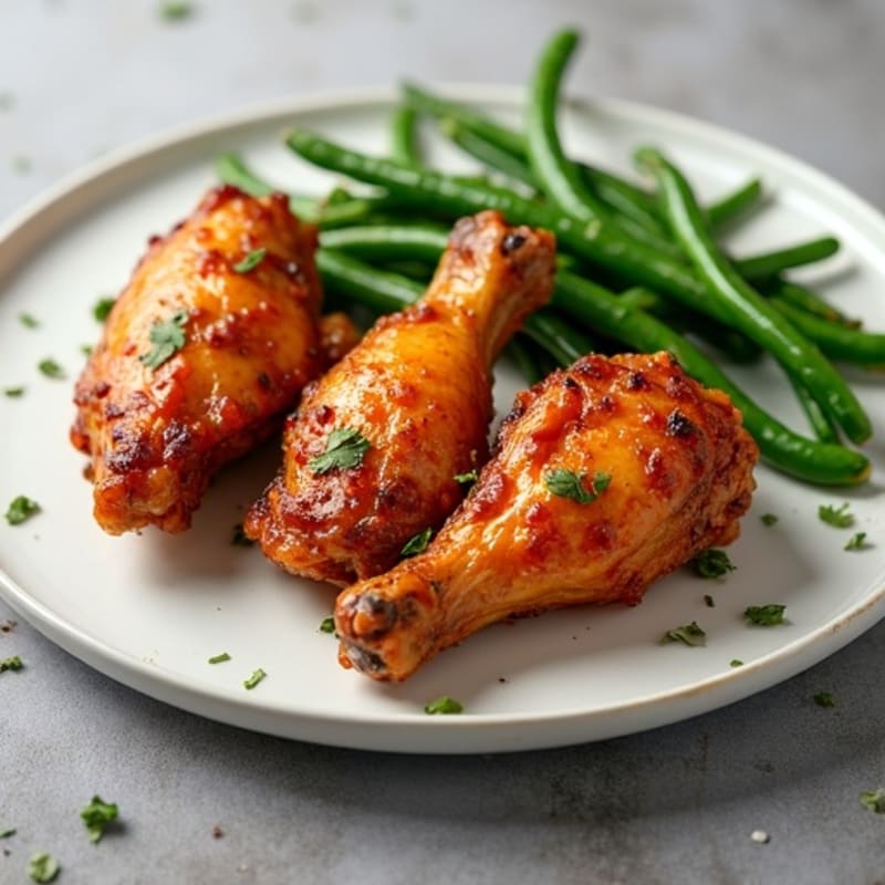 Crispy Honey Garlic Roasted Chicken Wings with Roasted Green Beans