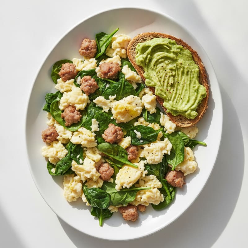 Egg White Scramble with Turkey Sausage and Spinach