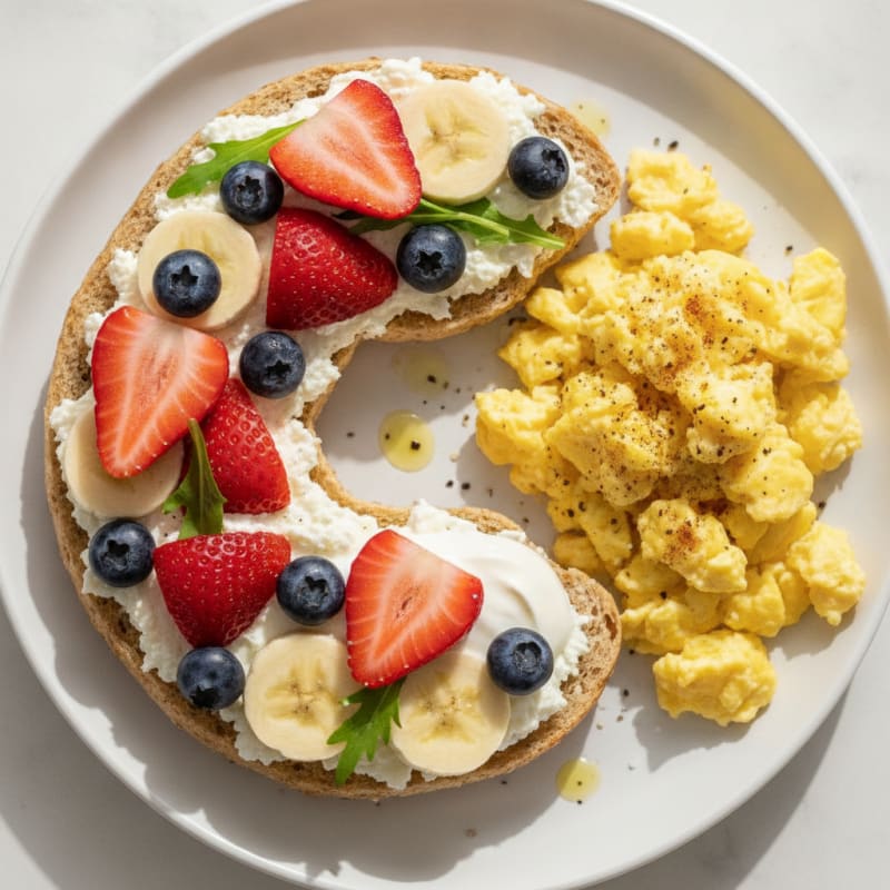 Breakfast Bagel with Cottage Cheese and Fruit