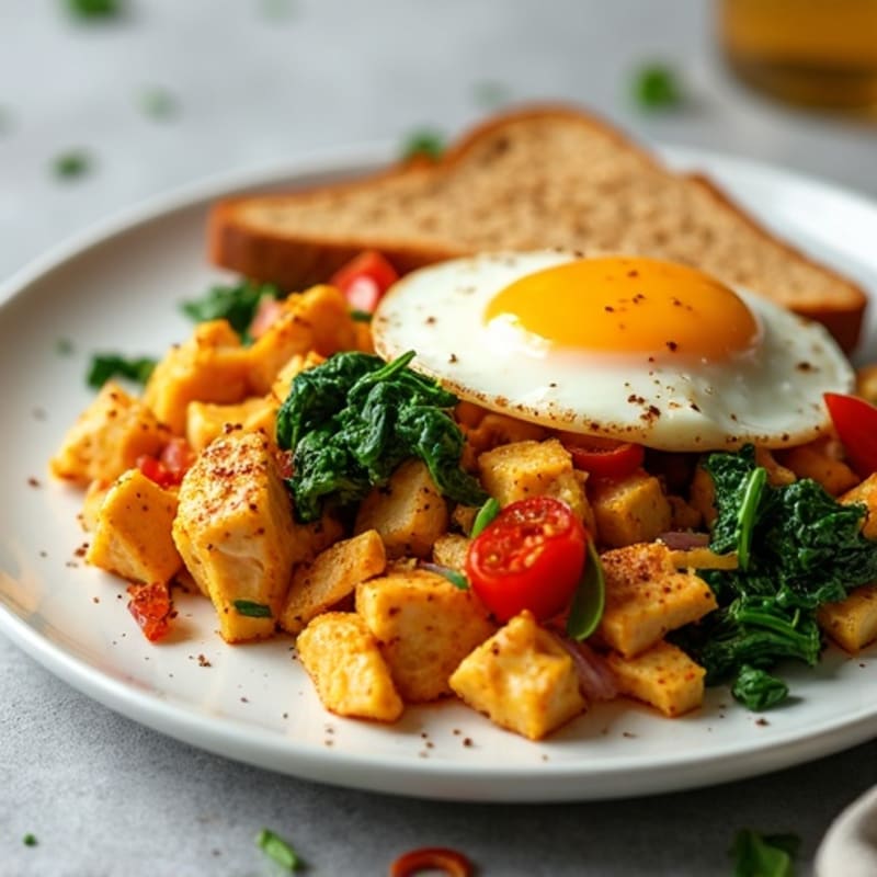 Spiced Chicken Egg White Scramble with Spinach and Tomatoes