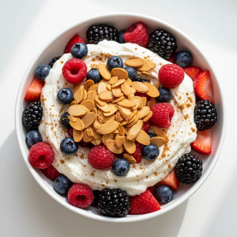 Greek Yogurt Protein Parfait with Mixed Berries and Almonds