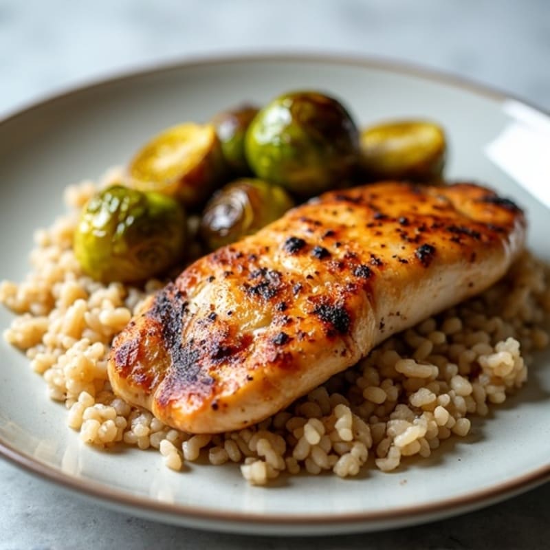 Grilled Chicken Breast with Roasted Brussel Sprouts and Brown Rice