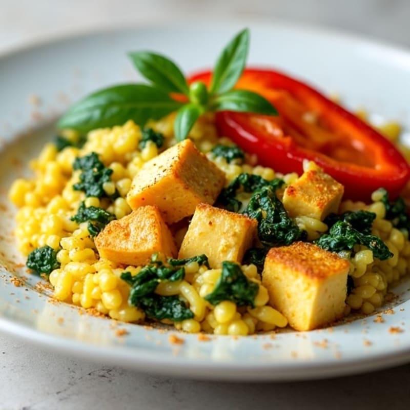 Silky Tofu Scramble with Spinach and Bell Peppers