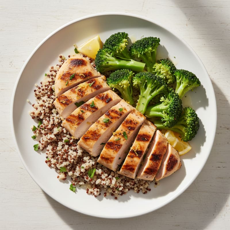 Grilled Chicken Breast with Quinoa and Steamed Broccoli