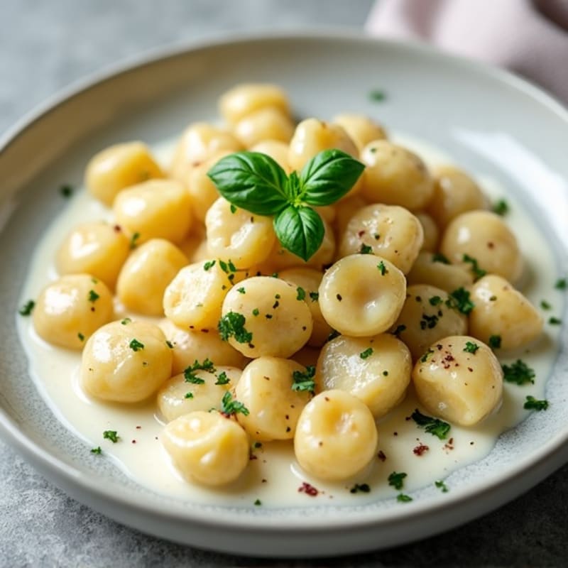 Herb-Ricotta Gnocchi with Roasted Garlic Cream Sauce