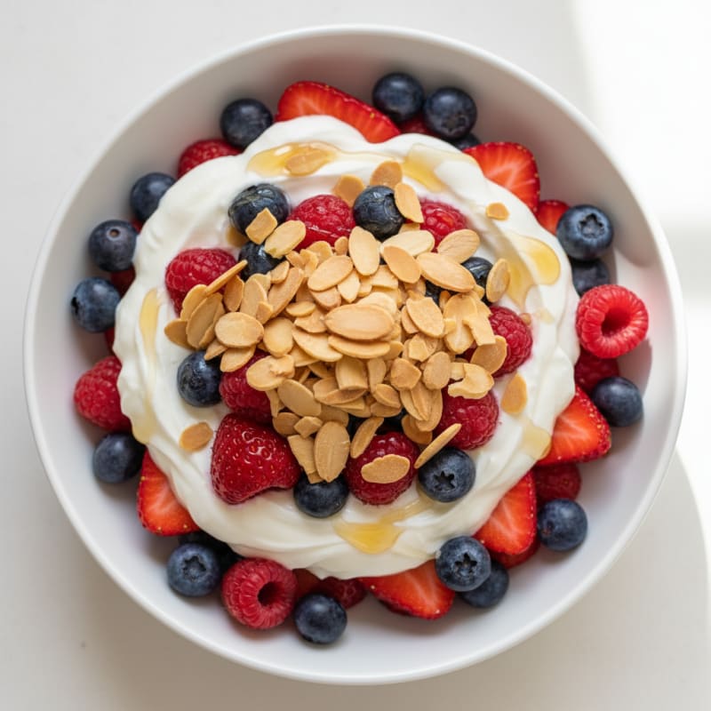 Greek Yogurt Protein Parfait with Mixed Berries and Almonds