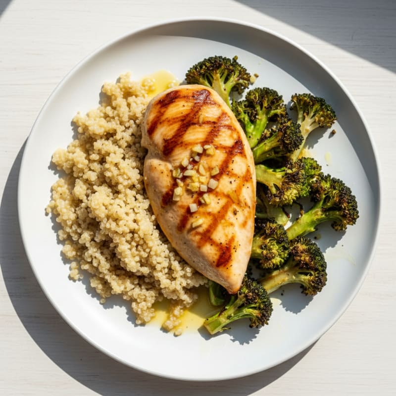 Grilled Chicken Breast with Quinoa and Roasted Broccoli