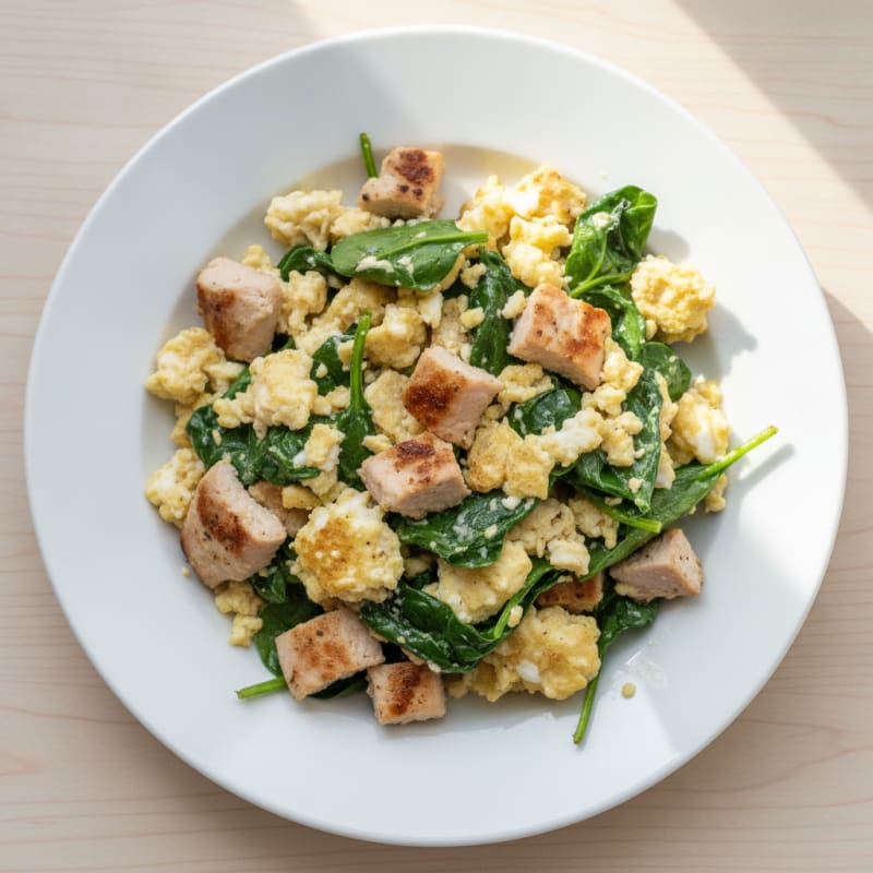 Egg White Scramble with Spinach and Grilled Turkey Breast