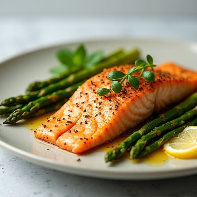 Crispy Pan-Seared Salmon with Lemon-Garlic Roasted Asparagus