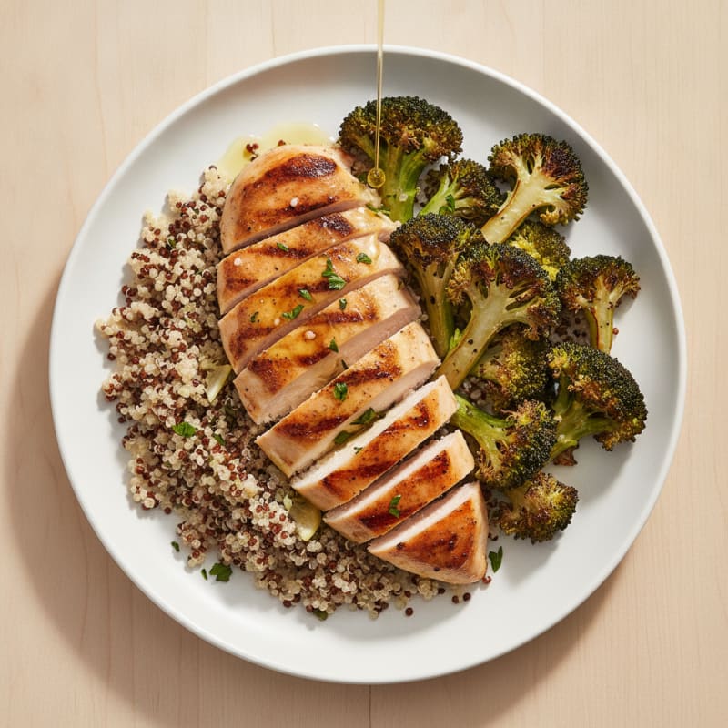 Grilled Chicken Breast with Quinoa and Roasted Broccoli