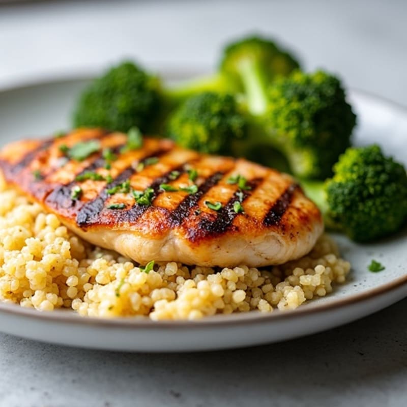 Grilled Chicken Breast with Quinoa and Roasted Broccoli