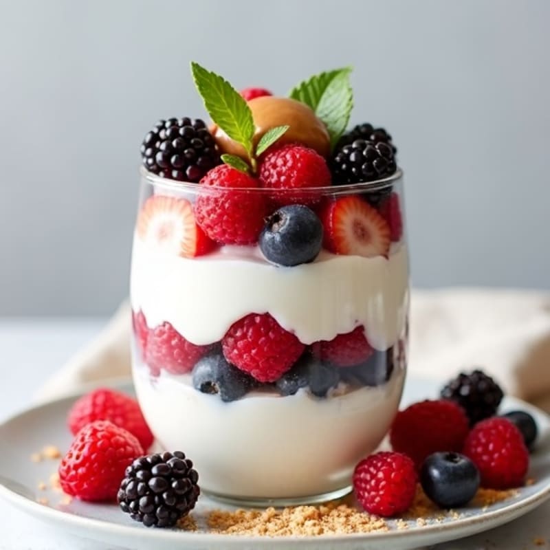 Greek Yogurt Protein Parfait with Mixed Berries and Almond Butter