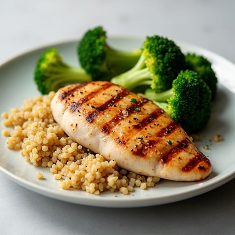 Grilled Chicken Breast with Roasted Broccoli and Quinoa