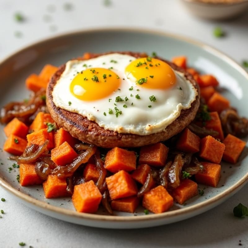 Crispy Roasted Sweet Potato Hash with Caramelized Onions