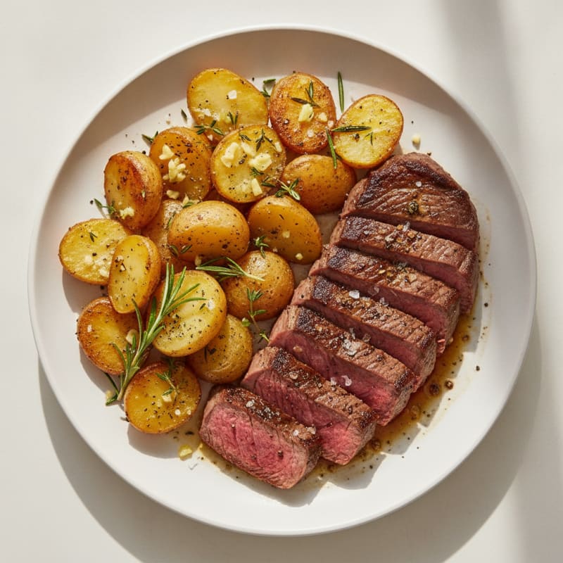 Garlic Herb Roasted Potatoes and Steak