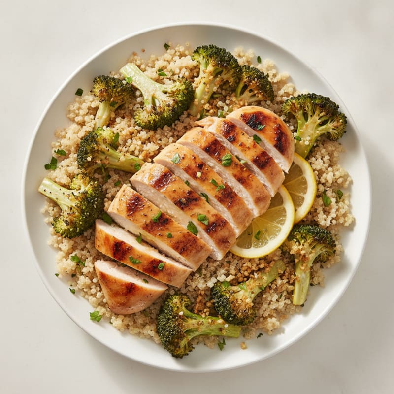 Grilled Chicken Breast with Quinoa and Roasted Broccoli
