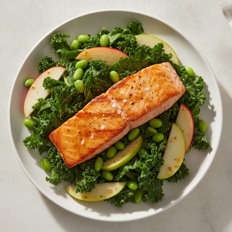 Pan-Seared Salmon with Kale-Apple Salad