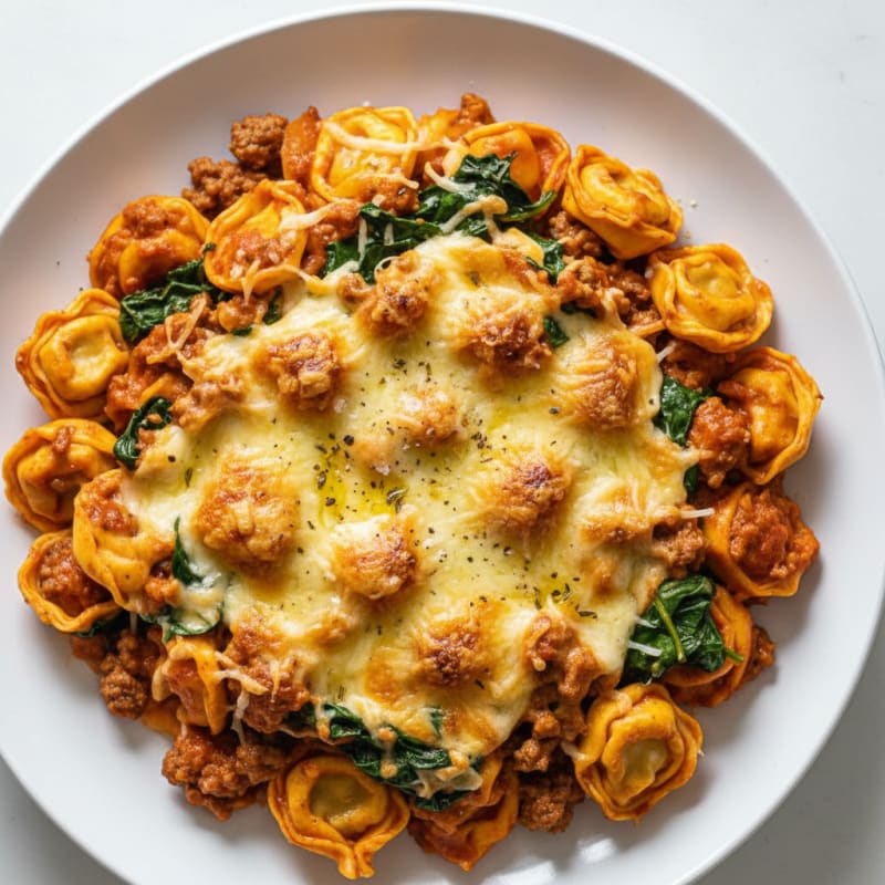 Creamy Cheesy Beef Tortellini Bake