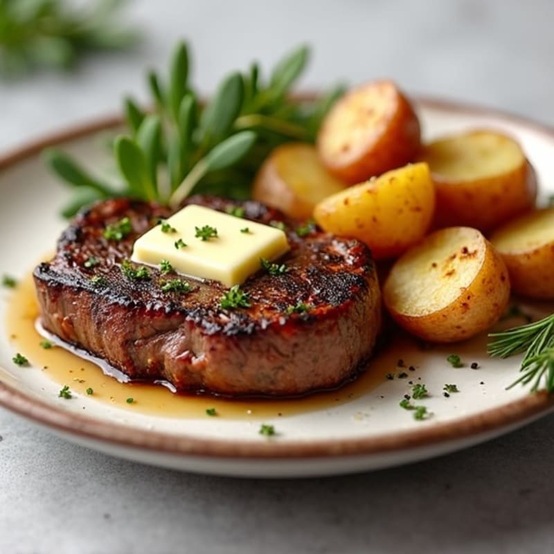 Herb-Garlic Butter Seared Steak with Roasted Baby Potatoes