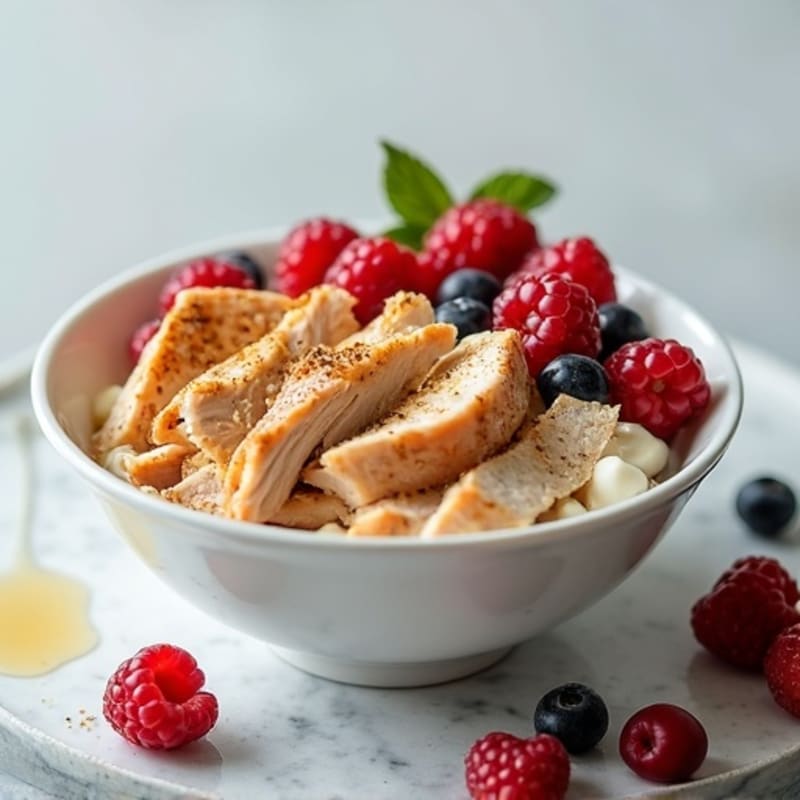 Creamy Greek Yogurt Protein Bowl with Shredded Chicken and Mixed Berries